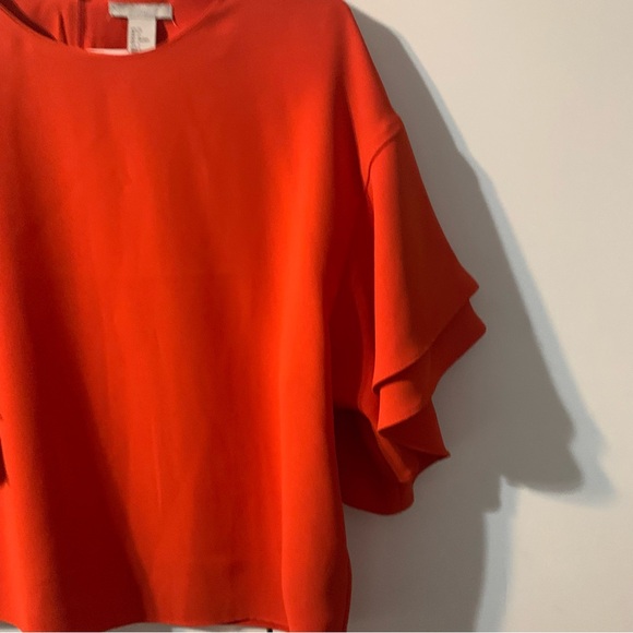 H&M Orange Blouse/ Top with Ruffle Sleeves. Size 4. Like New! Great Condition! - Picture 7 of 9
